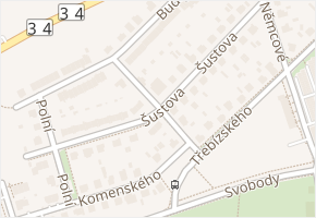 Československé armády v obci Třeboň - mapa ulice