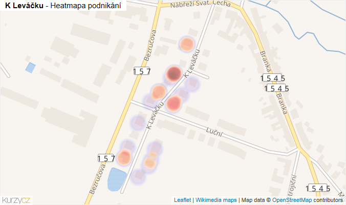 Mapa K Leváčku - Firmy v ulici.