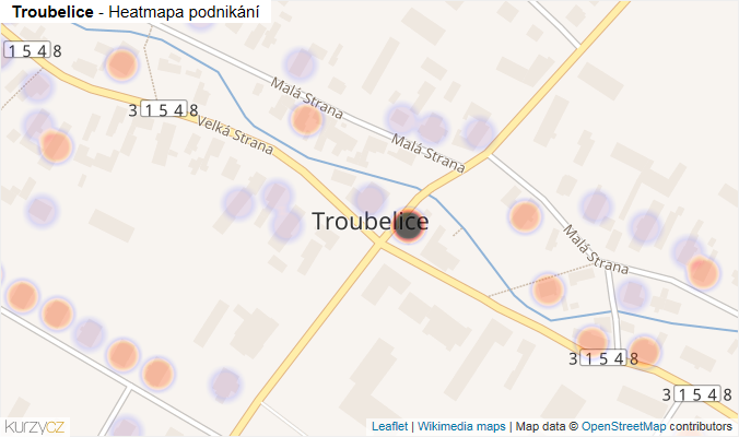 Mapa Troubelice - Firmy v části obce.