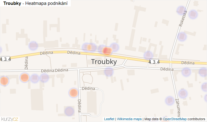 Mapa Troubky - Firmy v části obce.