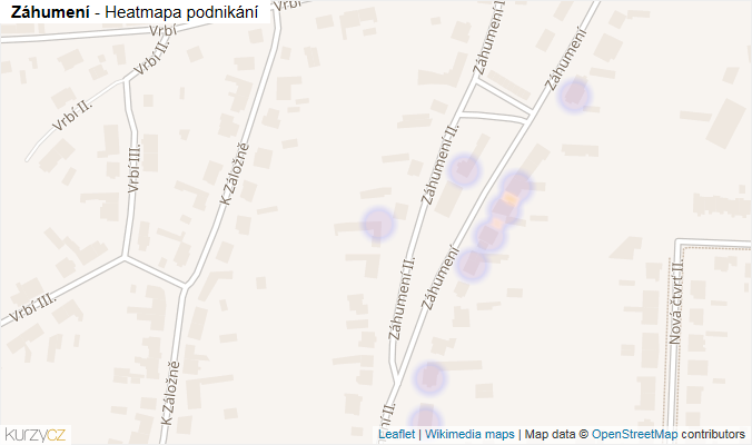 Mapa Záhumení - Firmy v ulici.