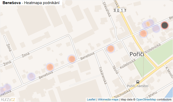 Mapa Benešova - Firmy v ulici.