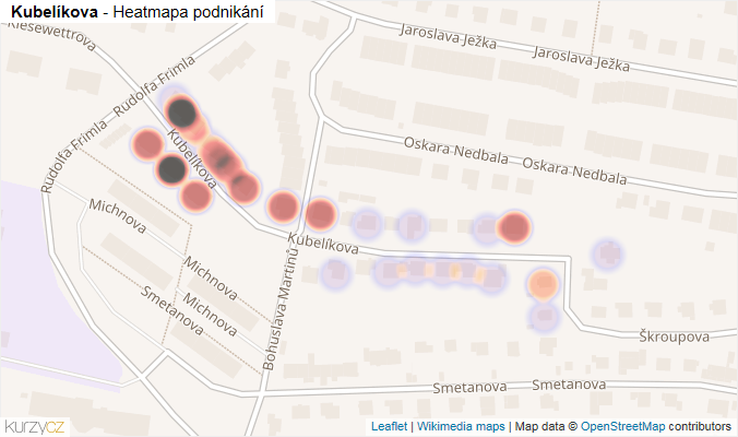 Mapa Kubelíkova - Firmy v ulici.