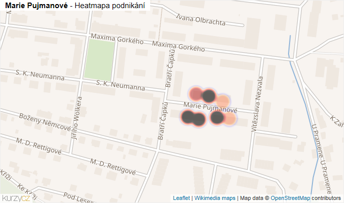 Mapa Marie Pujmanové - Firmy v ulici.