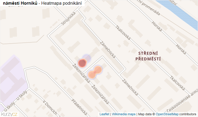 Mapa náměstí Horníků - Firmy v ulici.