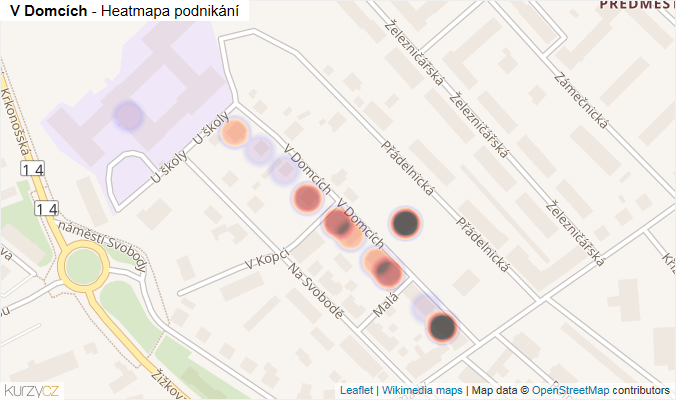 Mapa V Domcích - Firmy v ulici.