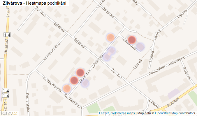 Mapa Zilvárova - Firmy v ulici.