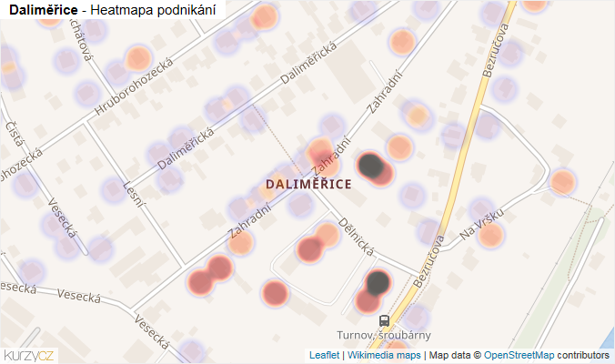 Mapa Daliměřice - Firmy v části obce.