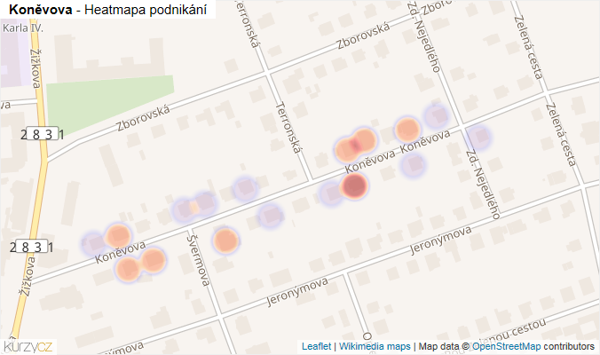 Mapa Koněvova - Firmy v ulici.