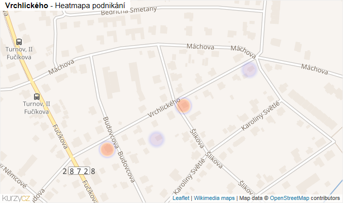 Mapa Vrchlického - Firmy v ulici.
