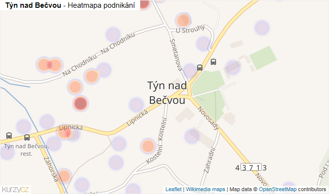 Mapa Týn nad Bečvou - Firmy v části obce.