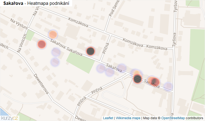 Mapa Sakařova - Firmy v ulici.