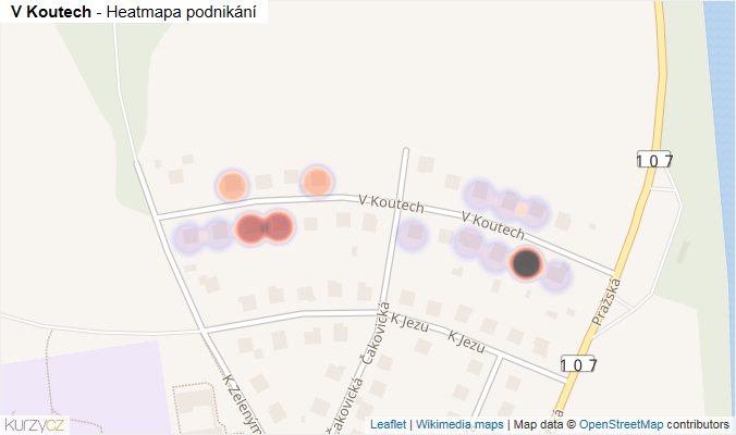 Mapa V Koutech - Firmy v ulici.