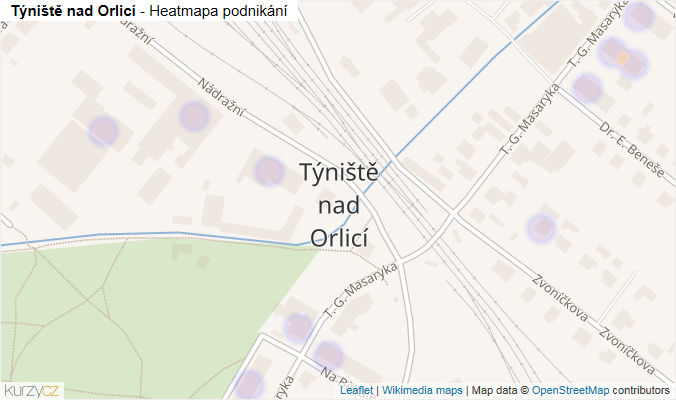 Mapa Týniště nad Orlicí - Firmy v části obce.