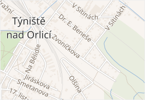Zvoníčkova v obci Týniště nad Orlicí - mapa ulice