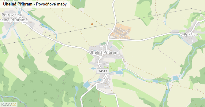 Uhelná Příbram - záplavové mapy stoleté vody