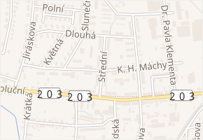 Střední v obci Úherce - mapa ulice