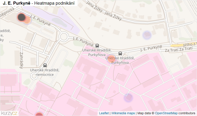 Mapa J. E. Purkyně - Firmy v ulici.