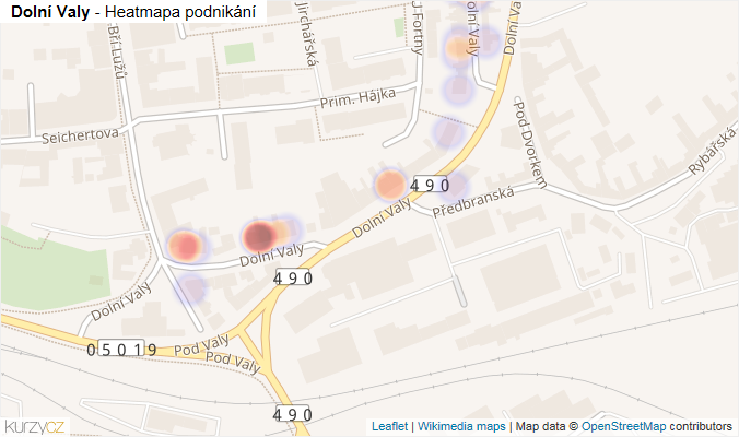 Mapa Dolní Valy - Firmy v ulici.