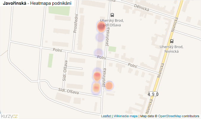 Mapa Javořinská - Firmy v ulici.