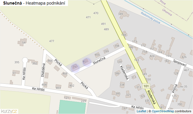 Mapa Slunečná - Firmy v ulici.