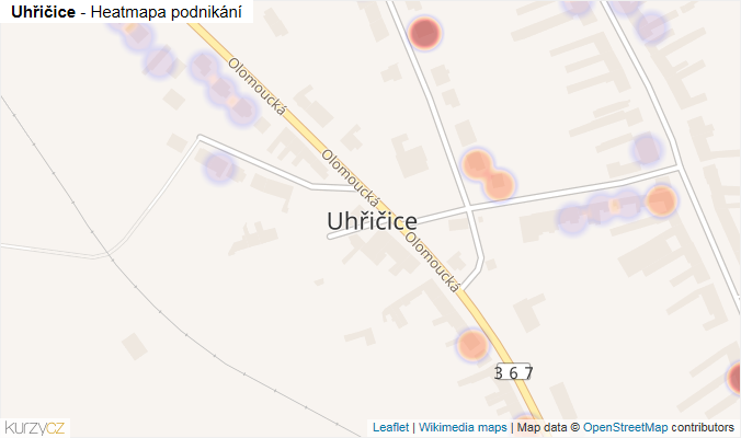 Mapa Uhřičice - Firmy v části obce.
