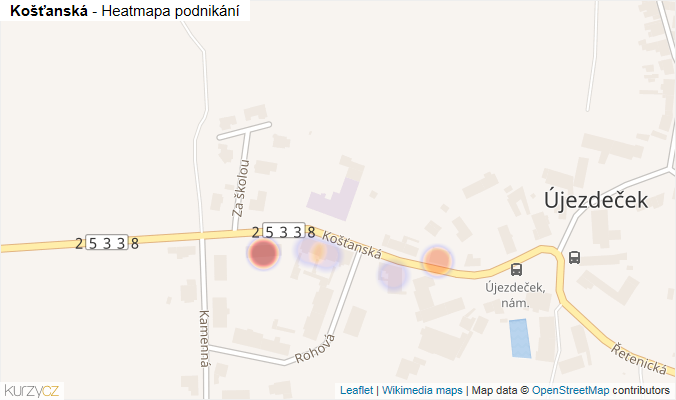 Mapa Košťanská - Firmy v ulici.