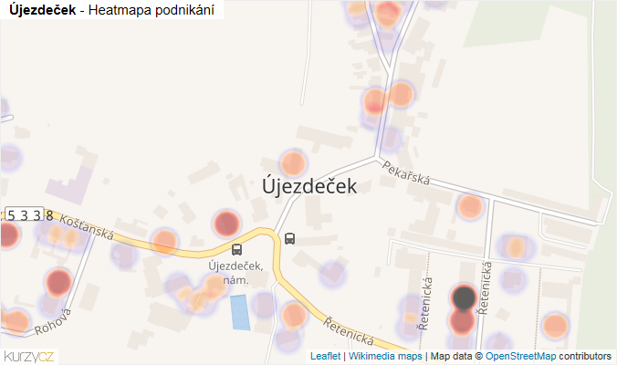 Mapa Újezdeček - Firmy v části obce.