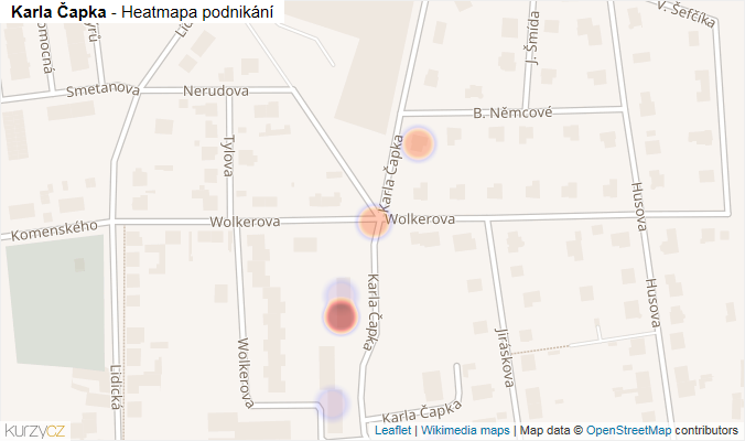 Mapa Karla Čapka - Firmy v ulici.
