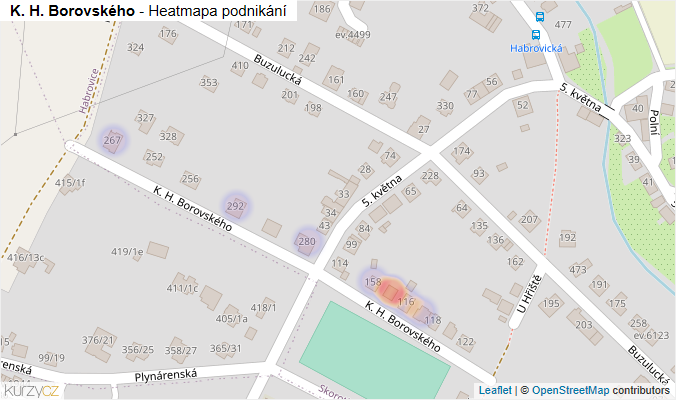 Mapa K. H. Borovského - Firmy v ulici.