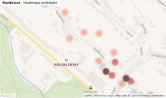 Mapa Koněvova - Firmy v ulici.