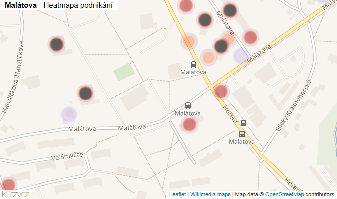 Mapa Malátova - Firmy v ulici.