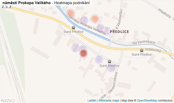 Mapa náměstí Prokopa Velikého - Firmy v ulici.