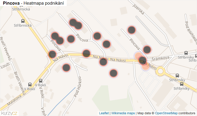 Mapa Pincova - Firmy v ulici.