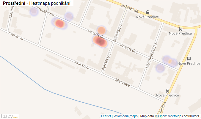 Mapa Prostřední - Firmy v ulici.