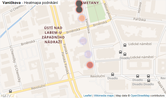 Mapa Vaníčkova - Firmy v ulici.