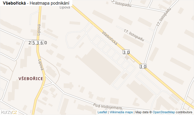 Mapa Všebořická - Firmy v ulici.