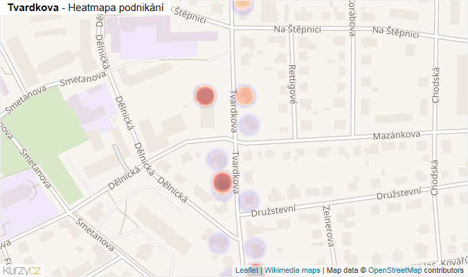 Mapa Tvardkova - Firmy v ulici.