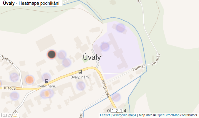 Mapa Úvaly - Firmy v části obce.