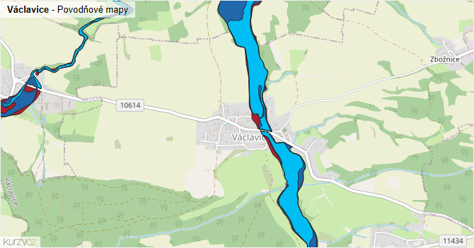Václavice - záplavové mapy stoleté vody
