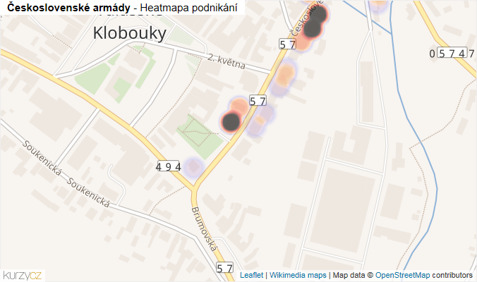 Mapa Československé armády - Firmy v ulici.