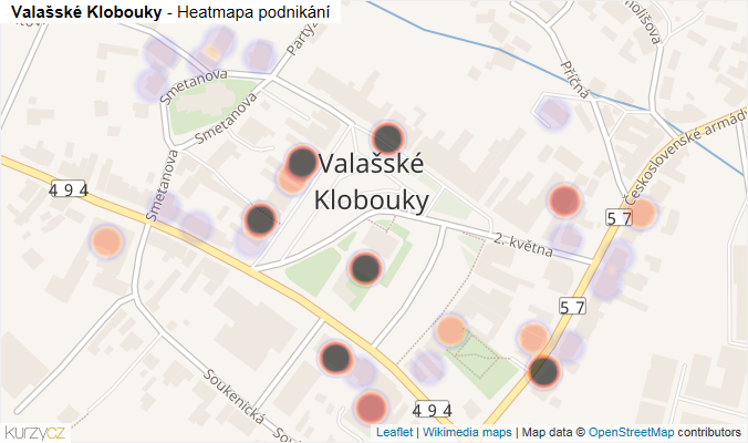 Mapa Valašské Klobouky - Firmy v části obce.