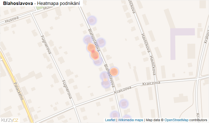 Mapa Blahoslavova - Firmy v ulici.