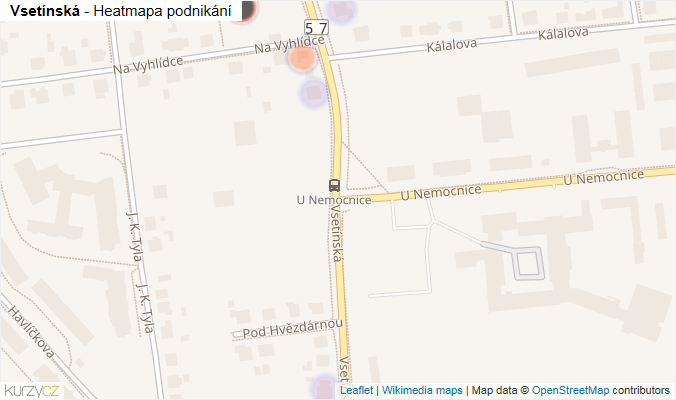 Mapa Vsetínská - Firmy v ulici.