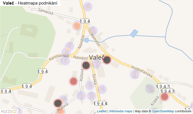 Mapa Valeč - Firmy v části obce.