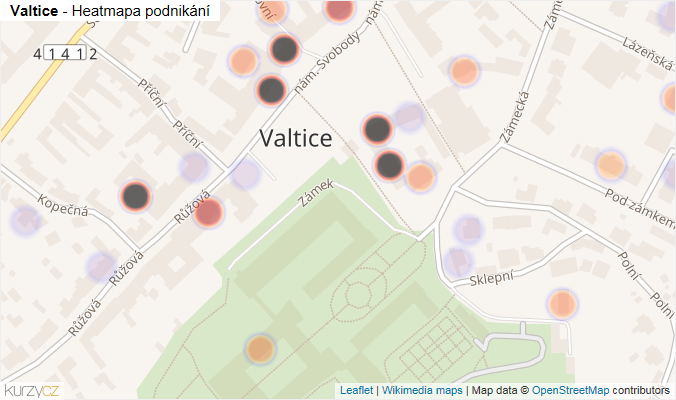Mapa Valtice - Firmy v obci.