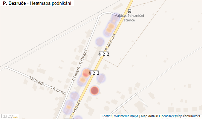 Mapa P. Bezruče - Firmy v ulici.