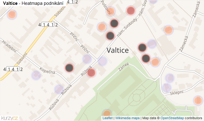 Mapa Valtice - Firmy v části obce.