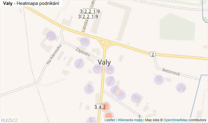 Mapa Valy - Firmy v části obce.