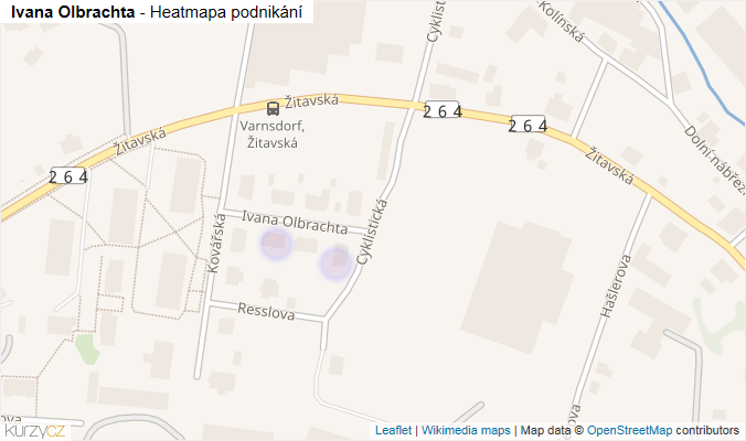 Mapa Ivana Olbrachta - Firmy v ulici.